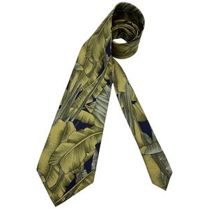 CARNAVAL DE VENISE Navy/Beige Leaf Silk LUXURY Tie HANDMADE ITALY